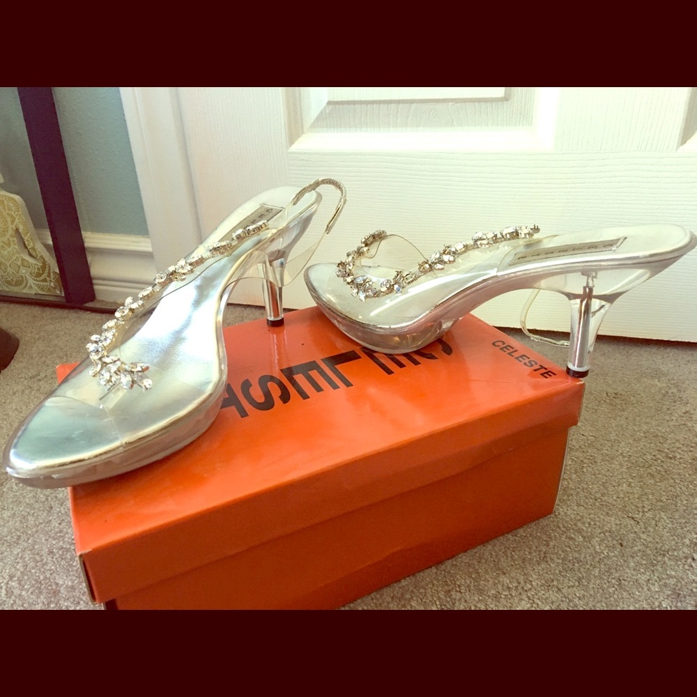 Rhinestone Studded Sling Back Heels